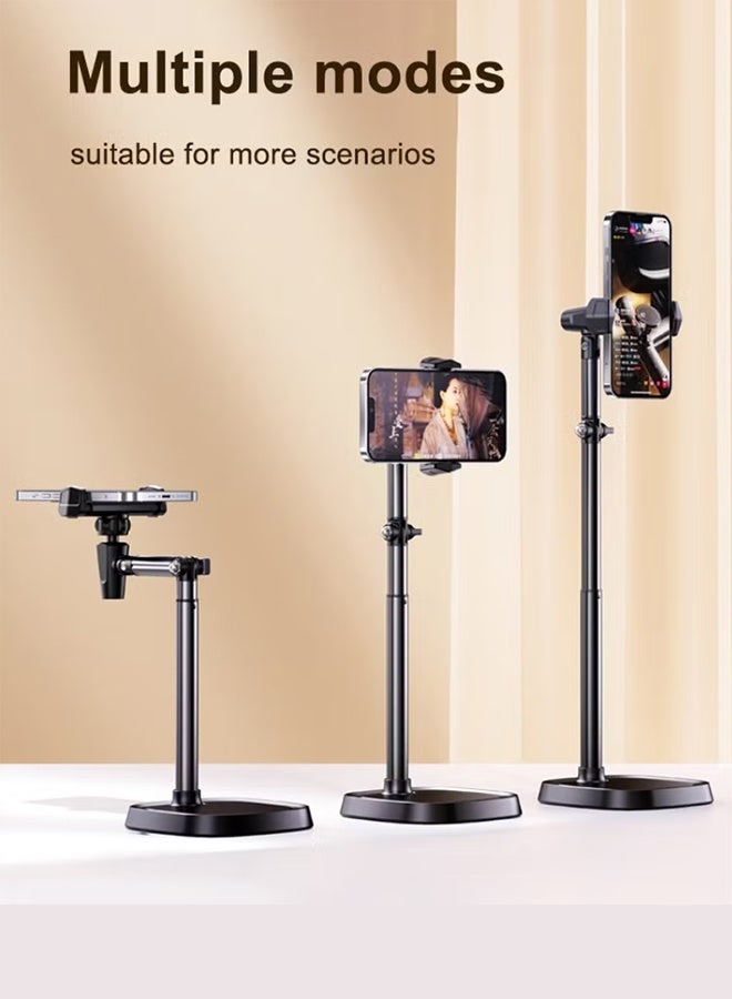 بكومور حامل مزدوج للهواتف والأجهزة اللوحية - ارتفاع قابل للتعديل من 30 إلى 45 سم، حامل مكتبي قابل للدوران 360 درجة للهواتف (أقل من 6.5 بوصة) والأجهزة اللوحية (من 4.7 إلى 12.9 بوصة)، مشبك مزدوج عالمي، بث مباشر، فيديو بدون استخدام اليدين، مناسب للمكتب والمنزل - Image 3